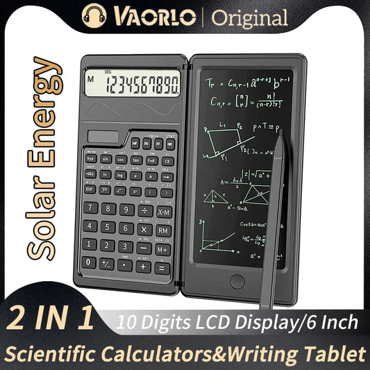 Foldable Solar Scientific Calculator with 6” LCD Writing Tablet – Graphing & Drawing Pad for Students, Teachers & Office Use
