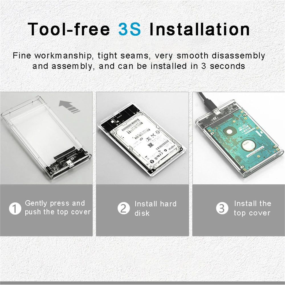 USB 3.0 2.5 Inch HDD Enclosure - SATA SSD Hard Drive Case with 5Gbps Transfer Speed, External Housing with Cable