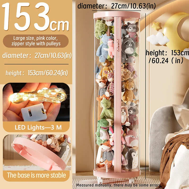 Transparent Doll & Plush Toy Storage Box — DIY Zipper Organizer Tube for Kids’ Toys, Christmas Gift, and Home Use