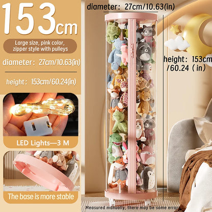 Transparent Doll & Plush Toy Storage Box — DIY Zipper Organizer Tube for Kids’ Toys, Christmas Gift, and Home Use