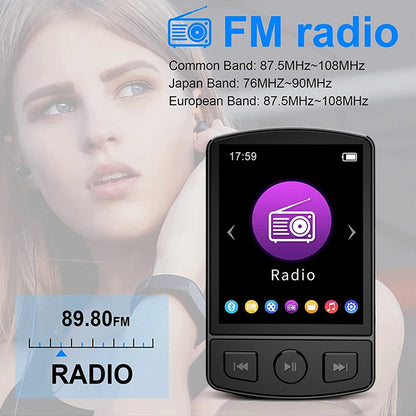 Portable Sport Clip MP3 Player - HiFi Sound, Bluetooth-Compatible 5.2, 1.8-inch Screen, FM Radio, E-Book - Student Walkman