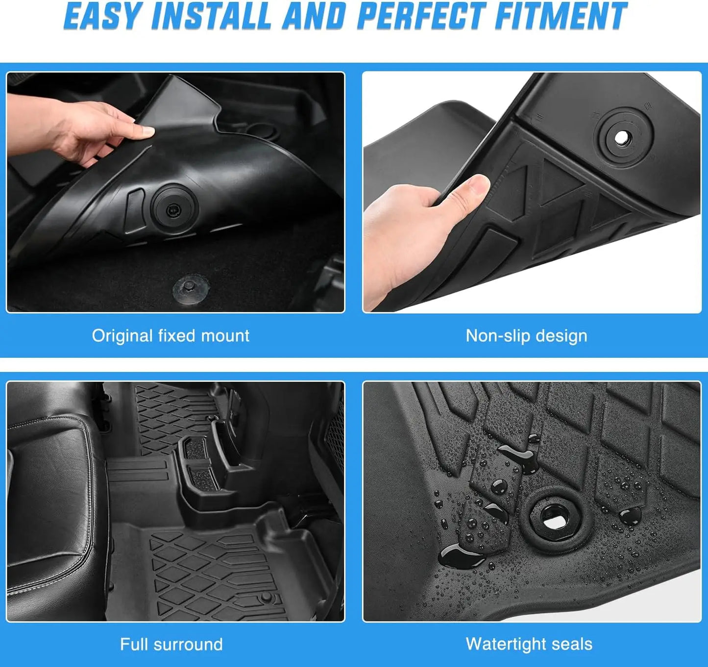 TPE Floor Mats for Honda Accord Sedan 2013-2017 - All Weather Custom Fit Heavy Duty Floor Liners