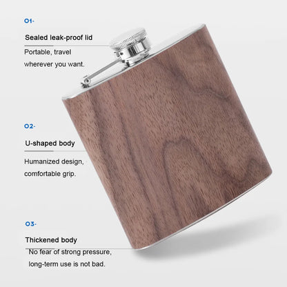 6oz Stainless Steel Hip Flask – Wood Grain Leather Wine Bottle, Portable Russian Flag Outdoor Flagon Gift for Men