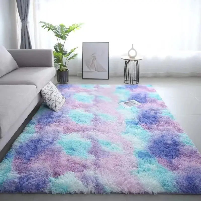 VIKAMA Silk Wool Tie-Dye Rug – Non-Slip Washable Carpet for Kids Room, Living Room & Bedroom