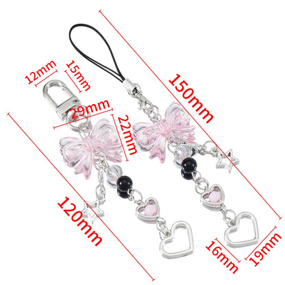 Y2K Bow Heart Star Phone Charm - Kawaii Goth Keychain Pendant for Bags & Cute Accessories