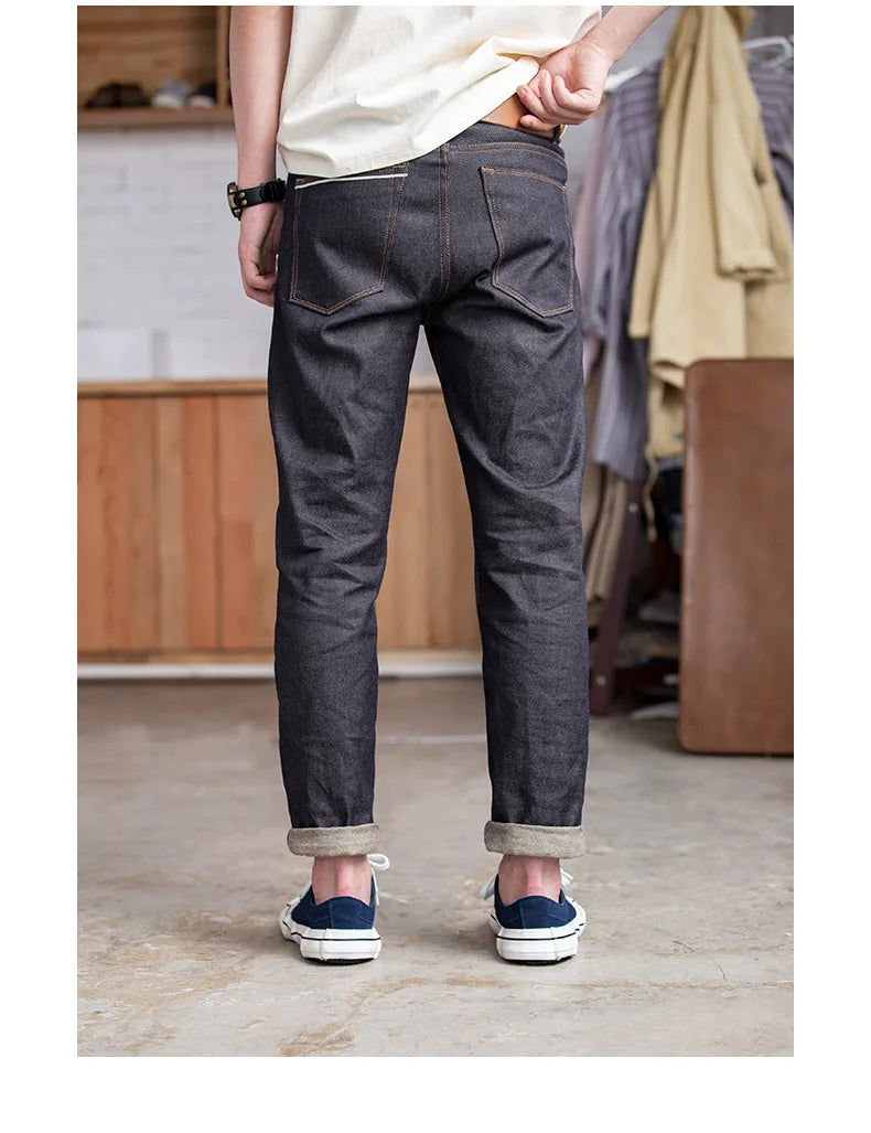 Maden Retro 11.6oz Selvedge Raw Denim Jeans – Tapered Regular Fit with Zipper Fly, High-Quality Men’s Pants