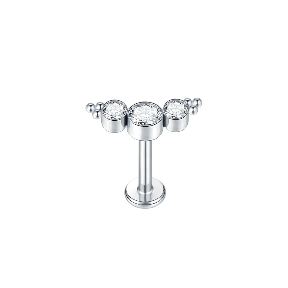 Titanium CZ Tragus & Helix Stud – Internally Threaded Labret Lip Ring Piercing Earring (1PC)