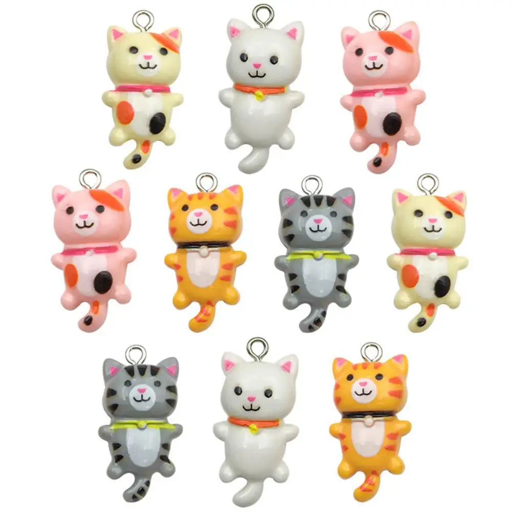 Cartoon Cat Resin Charms - 10-Piece 3D Luminous Animal Pendants for DIY Bracelets & Necklaces
