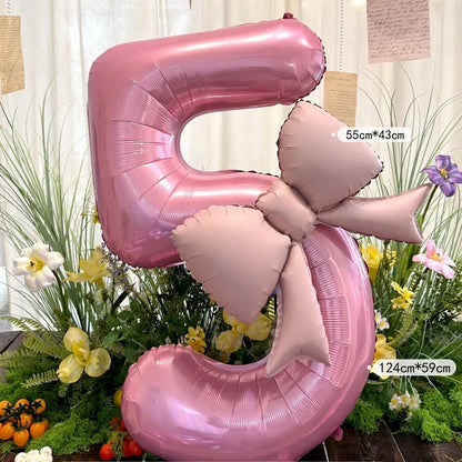 40-Inch Pink Digital Bowknot Foil Balloon - Decorative Number Balloon for Girls’ Birthdays, Weddings and Party Photo Props