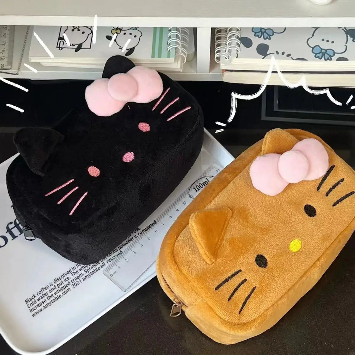 Cute Hello Kitty Plush Pencil Case – Large Capacity Stationery & Makeup Storage Bag for Students & Girls – Kawaii Party Gift