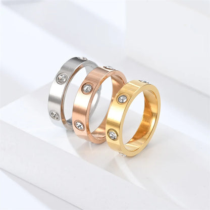Classic Stainless Steel Diamond Ring — Unisex Fashion Jewelry Gift, Sizes 5-11 for Men & Women