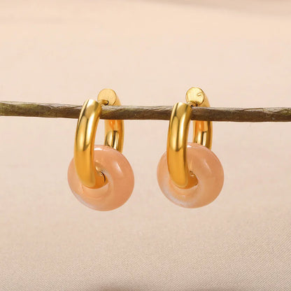 Leopard Bead Opal Stainless Steel Hoop Earrings — Gold Color, Anti-Fading Wedding & Prom Jewelry for Women, Gift Accessory
