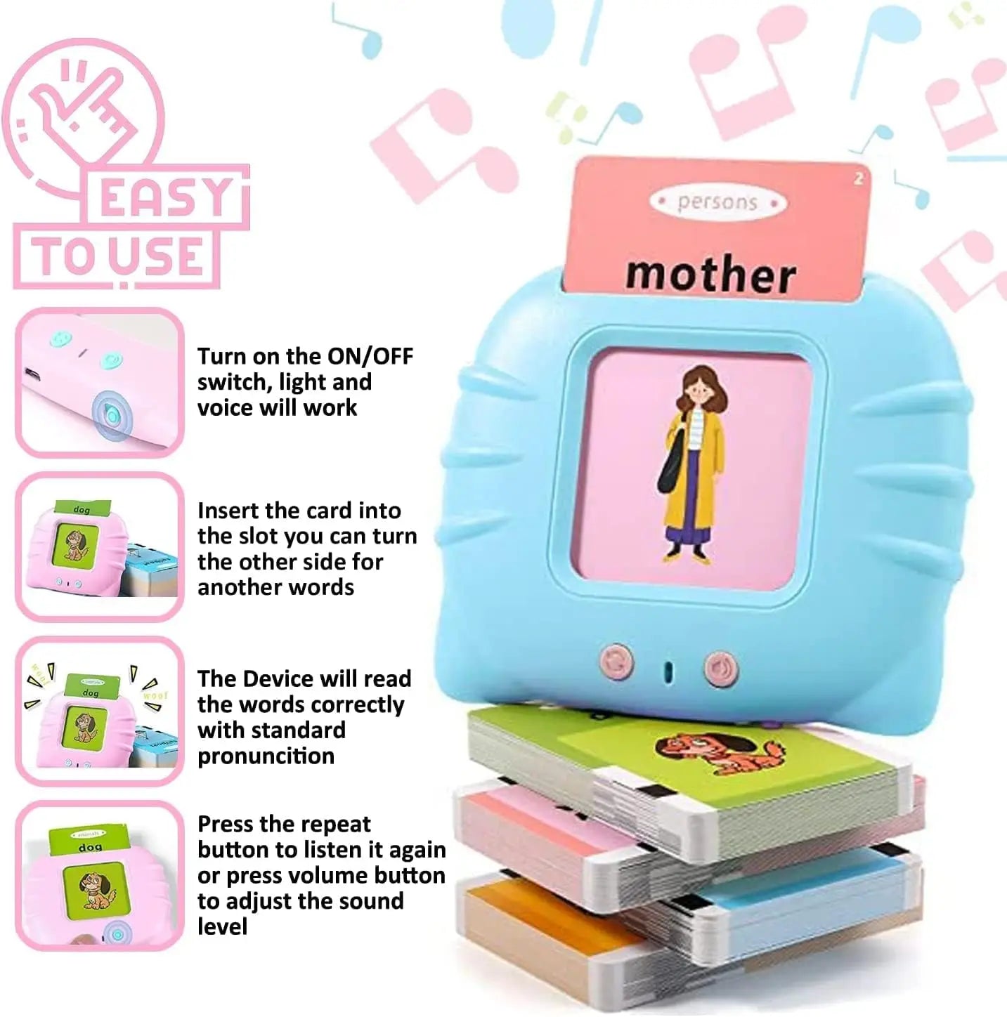 Early Education Flashcards – Talking English Learning Toys for Kids, Preschool Electronic Audio Book Machine Gift