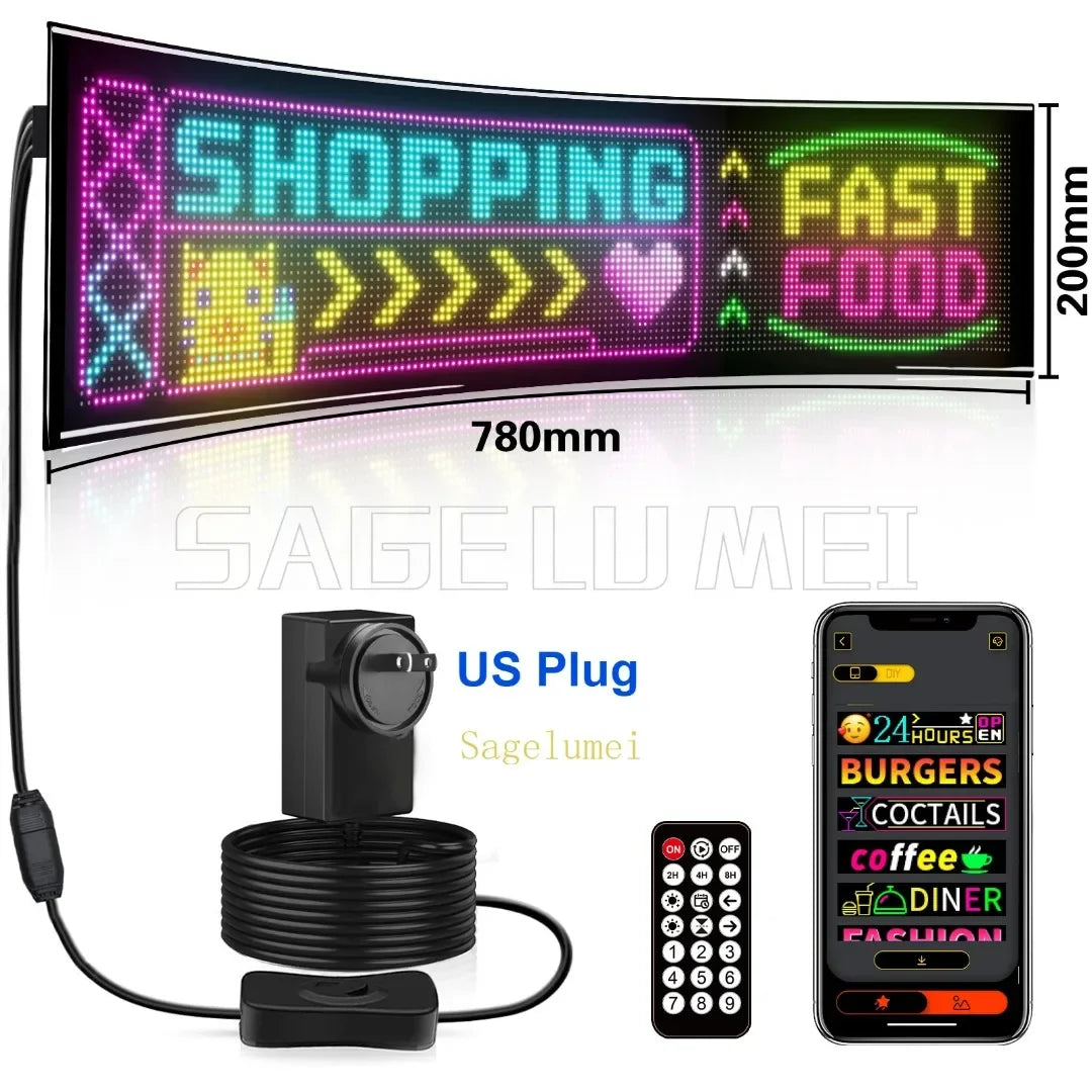 Double Row Programmable LED Matrix Display - App-Controlled Scrolling Text, Evil Eye Animation Sign for Cars, Trucks, and Parties