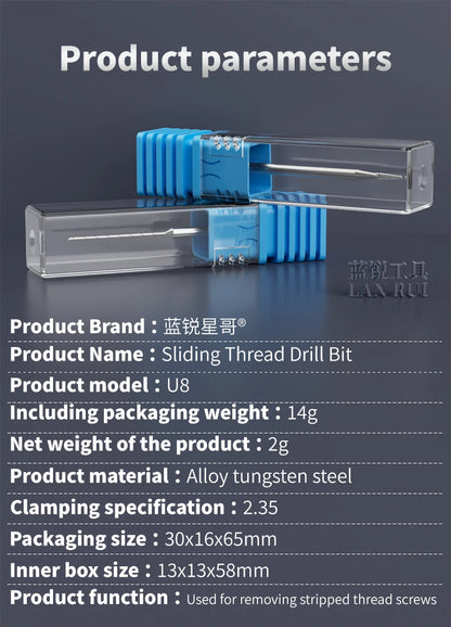 Lanrui U8 2.35mm Alloy Screw Extractor Drill Bit – Stripped Phone PCB Motherboard Screw Removal Repair Tool Kit