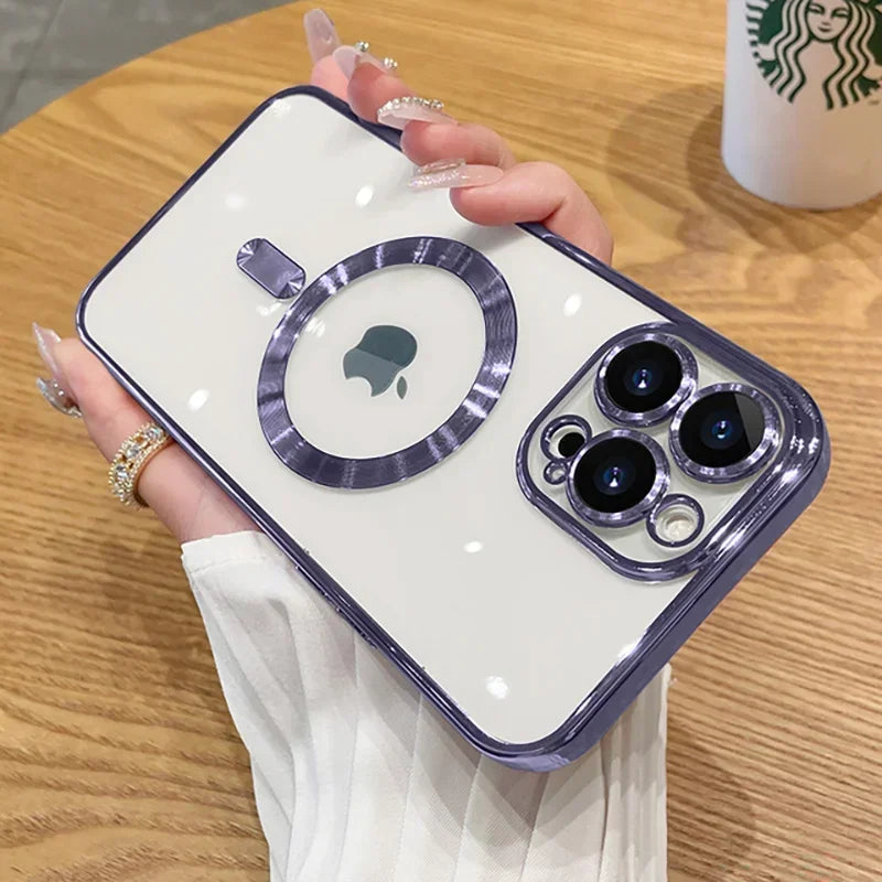 Luxury Plating MagSafe Magnetic Case for iPhone 16/15/14/13/12/11 Pro Max Plus – Wireless Charging Cover with Lens Protector