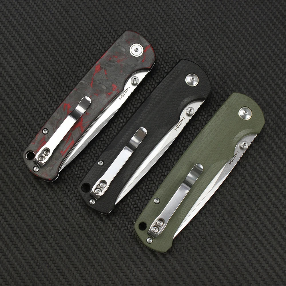 Tunafire 14C28N Steel Folding Tactical Knife – G10/Carbon Fiber Handle Flipper EDC Pocket Knife for Camping & Hunting