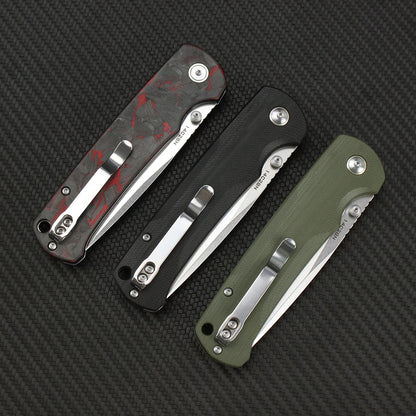 Tunafire 14C28N Steel Folding Tactical Knife – G10/Carbon Fiber Handle Flipper EDC Pocket Knife for Camping & Hunting