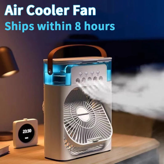 3-in-1 Mini Air Cooler Fan - Portable Humidifier with LED Night Light for Home, Office & Bedroom Cooling