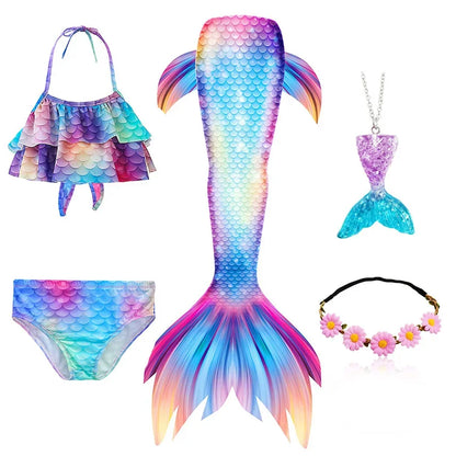 Kids Mermaid Tail Swim Costume - Girls Mermaid Swimsuit for Swimming, Cosplay & Birthday Party Dress Up