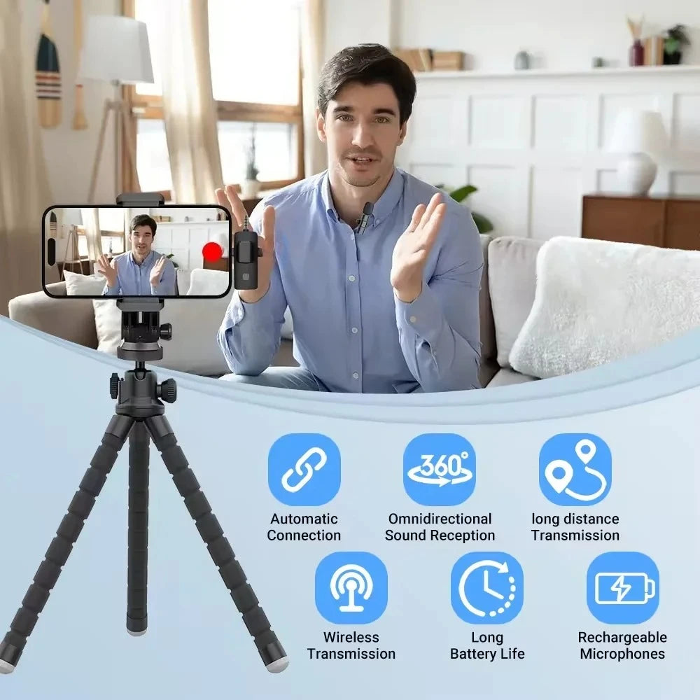 Basix Mini Wireless Lavalier Microphone - Noise Cancelling Portable Mic for iPhone Android Camera Live Interviews