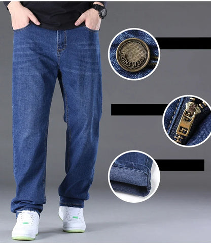 Big Size Men’s Jeans – High Stretch Wide-Leg Denim Pants for 45–150kg, Comfortable Fit Jeans Hombre