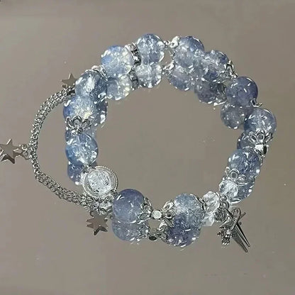 Star Chain Tassel Bracelet for Women – Fantasy Blue Crystal Beads on Elastic Rope, Perfect Gift for Best Friends