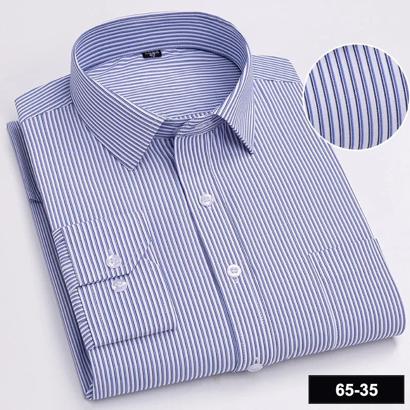Men’s Plaid Stripe Long Sleeve Shirt - Casual Business Formal Office Shirt with Single Pocket for All Seasons