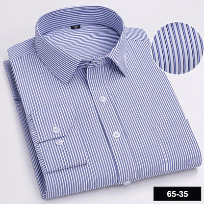 Men’s Plaid Stripe Long Sleeve Shirt - Casual Business Formal Office Shirt with Single Pocket for All Seasons