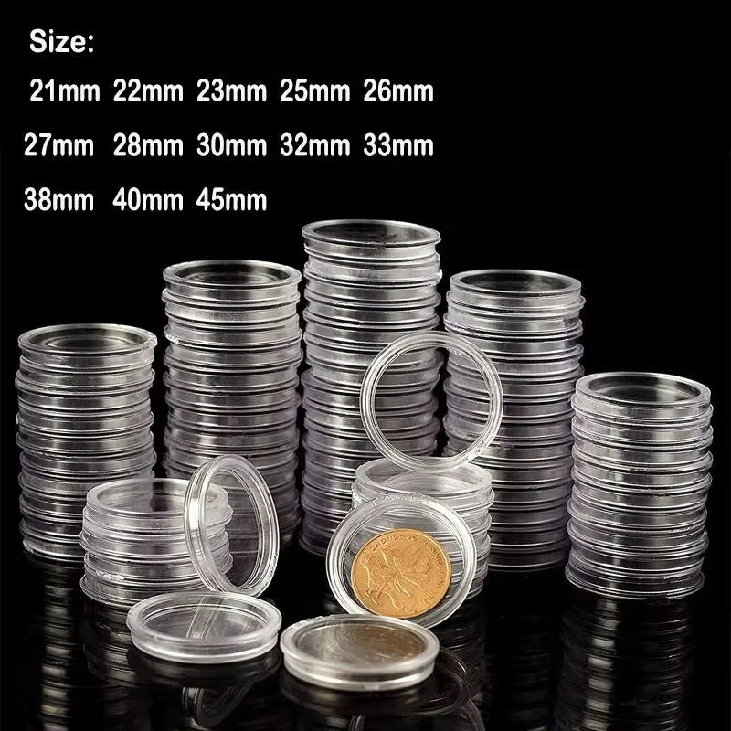 10/25pc Transparent Plastic Coin Capsules – 21-45mm Coin Storage and Collecting Case Holder