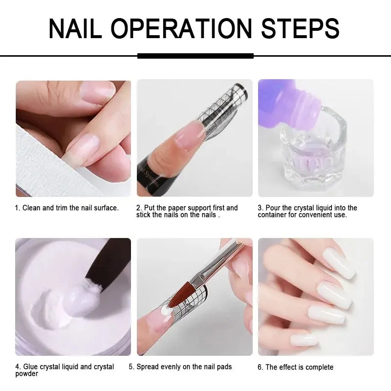 Acrylic Powder and Liquid Monomer Nail Art Kit – Crystal Glitter, 3D Tips, Carving Tools for Manicure Decoration