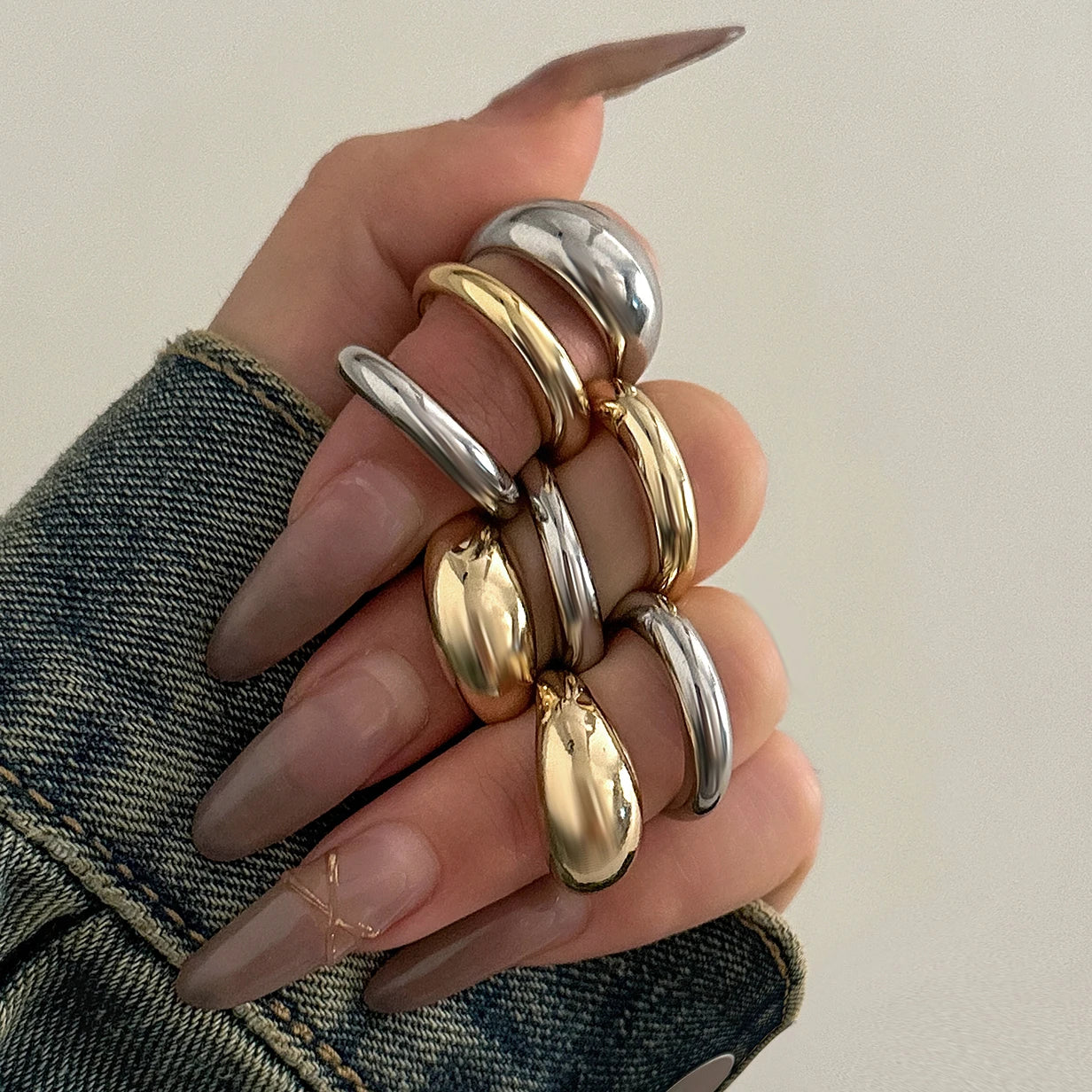 8Pcs/Set Creative Water Drop Rings for Women – Vintage Geometric Adjustable Open Finger Rings, Couple Wedding Accessories