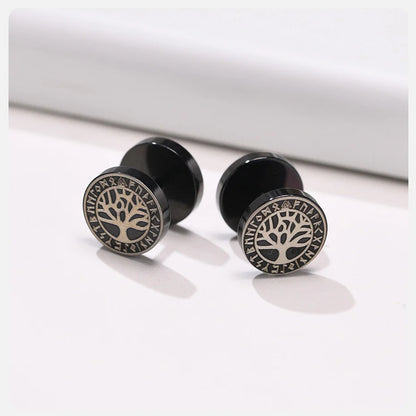 Vnox Men's Viking Black Stud Earrings - Vegvisir & Norse Valknut, Cool Punk Stainless Steel Set