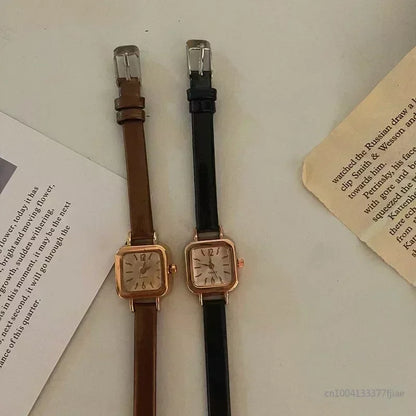 Hot Sale Women’s Watch – Small Square Dial with Thin Leather Strap, Elegant Quartz Wristwatch for Ladies, Casual Reloj Mujer