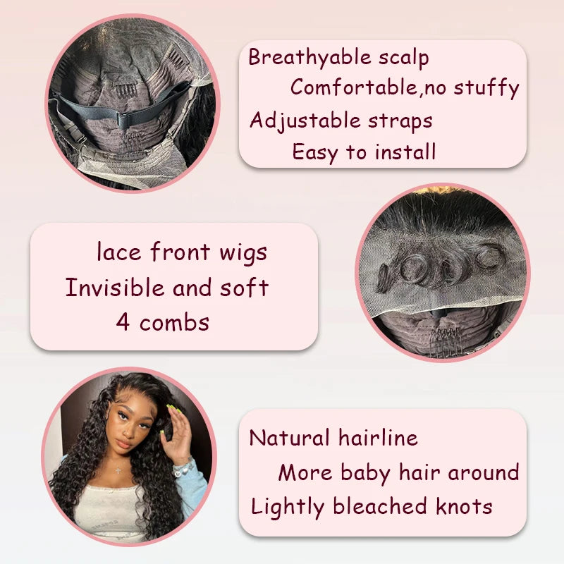 Water Wave 13x6 Lace Front Wig – Deep Curly Human Hair Wet & Wavy Pre-Plucked with Baby Hair for Women