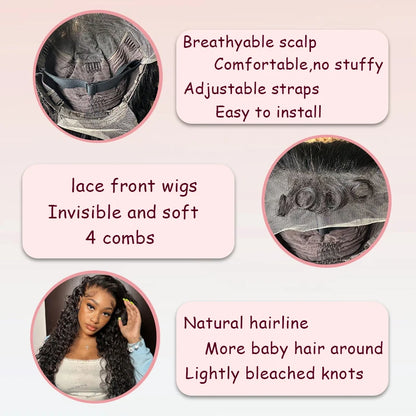 Water Wave 13x6 Lace Front Wig – Deep Curly Human Hair Wet & Wavy Pre-Plucked with Baby Hair for Women