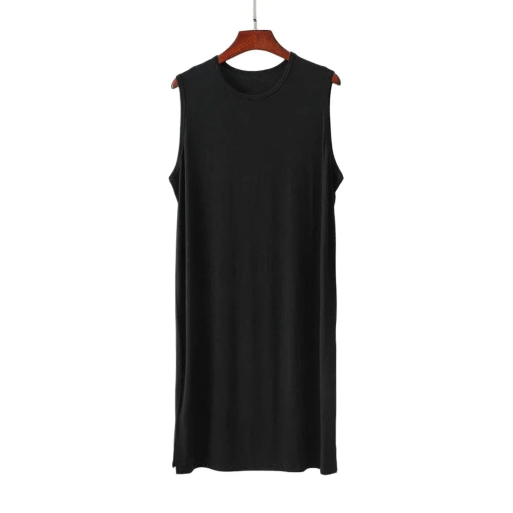 Men’s Knee-Length Sleep Robe - Oversized Sleeveless Plus Size Nightwear for Travel