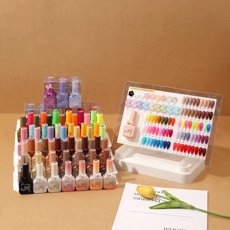 JR 9pcs Gel Nail Polish Set 15ml – Red, Pink, Nude UV LED Soak-Off Kit with Top & Base Coat for DIY Manicure & Gifts