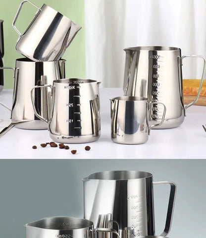 Stainless Steel Milk Frother Jug — Latte Pitcher with Measurement for Coffee & Espresso Barista Tools