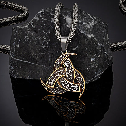 Men’s Celtics Knot Trinity Pendant Necklace — Stainless Steel Norse Runes Viking Amulet, Slavic Icelandic Vintage Jewelry Gift
