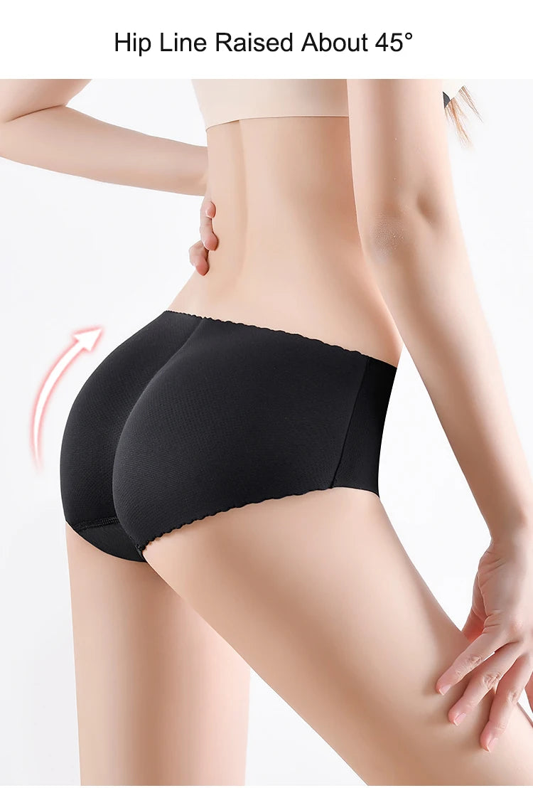 Women’s Low Waist Mesh Tummy Control Panty – Slimming Padded Seamless Underwear, Fake Buttock Body Shaper & Hip Enhancer