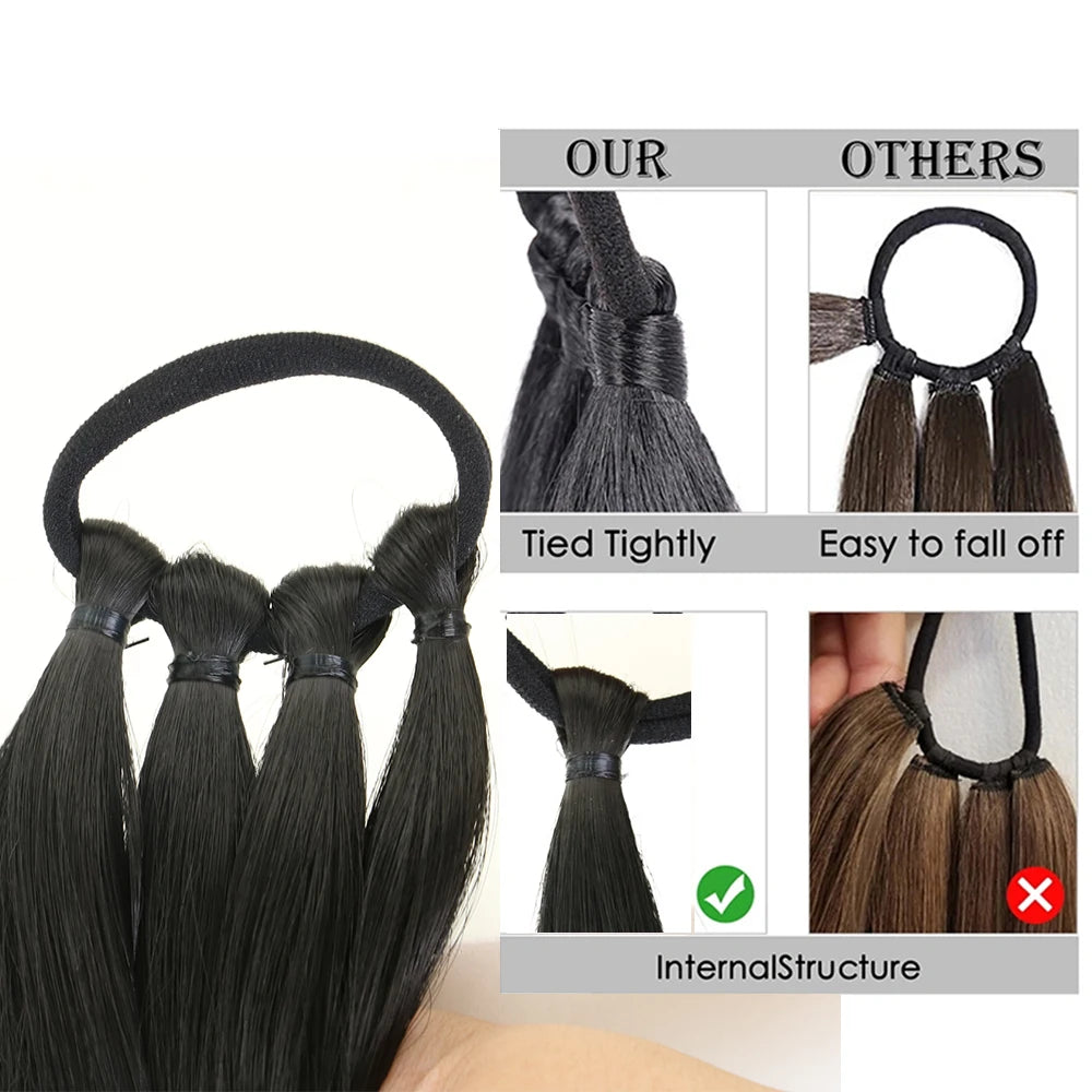 DIY Synthetic Ponytail Extensions : High-Temperature Fiber Hair Rope for Women's Boxing Braids - Black/Brown Ponytail