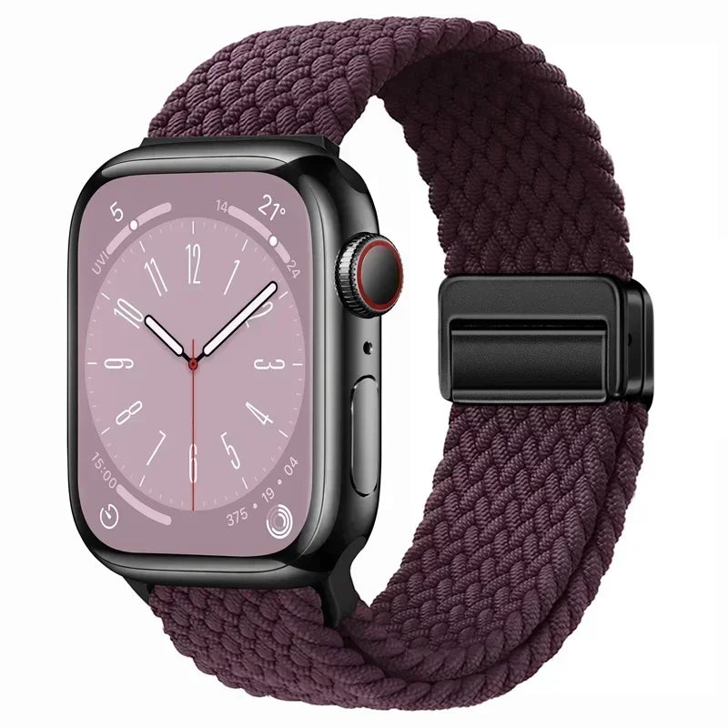 Nylon Braided Loop Apple Watch Band – Magnetic Metal Bracelet Strap for Ultra 2, Series 3–9 & SE (40mm–49mm) Adjustable Wristband