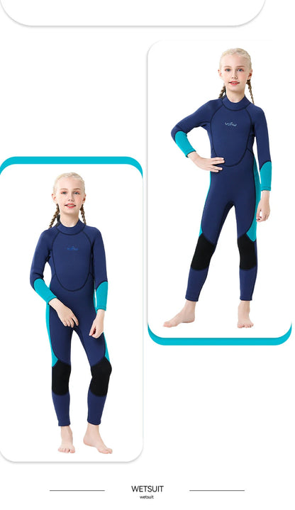 Children's 2mm/3mm Neoprene Wetsuit – One-Piece Long Sleeve Diving Suit for Cold Protection, Sunscreen, Surfing, Swimming & Snorkeling