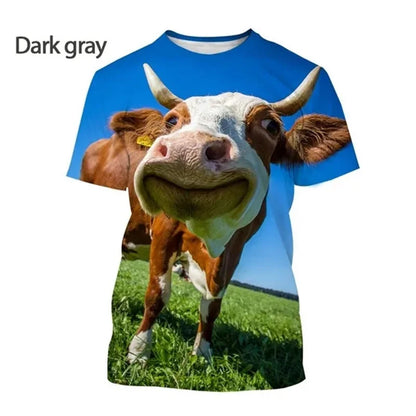 3D Cow Graphic T-Shirt - Funny Retro Unisex Summer Streetwear Tee