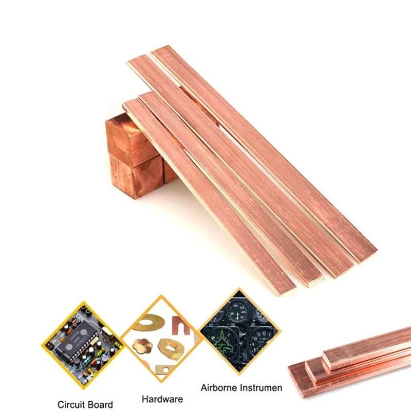 Copper Flat Strip Plate - 100–500mm Length, 1–10mm Thickness for DIY Projects & Fabrication