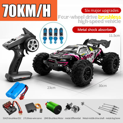 RC Off-Road 4x4 Brushless Car – 70KM/H High-Speed 1/16 4WD Monster Truck with LED Lights for Kids