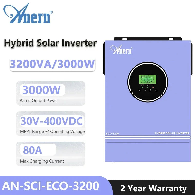 Solar Off-Grid Hybrid Inverter 3600W/4200W/6200W - MPPT Controller 24V/48V/220V, 120A, for Hybrid Solar Systems