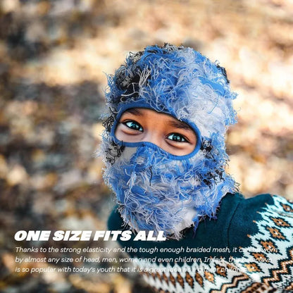 Distressed Knitted Balaclava Mask - Windproof Full Face Ski Hood for Cold Weather Outdoor Wear