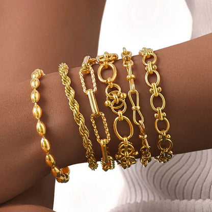 Women's Chunky Gold Plated Stainless Steel Link Chain Bracelet – Waterproof Layered Wristband Jewelry
